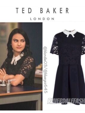 Ted Baker London Navy Lace Midi Dress with White Collar